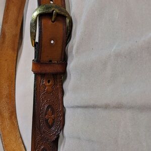 Eagle Leatherworks By Leegin Vintage Unisex Tooled Leather Belt W/ Brass Buckle